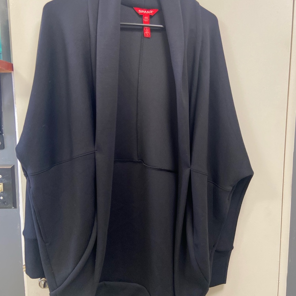 SPANX Airluxe Black Draped Open Front cardigan jacket women’s Sm Cocoon Lounge